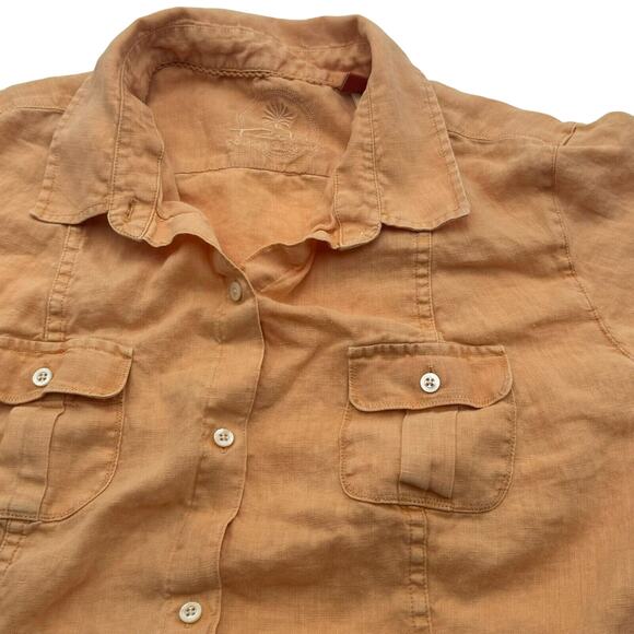 TOMMY BAHAMA | Women's Medium Linen Peach Orange Relax Short Sleeve Button Shirt - Picture 1 of 10